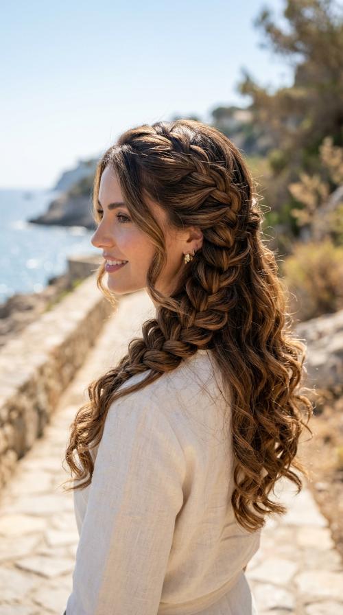 Waterfall Braid with Curls