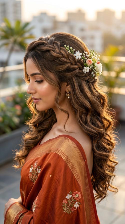 Waterfall Braid with Flowers