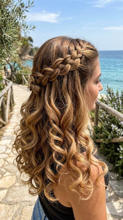 Waterfall Braid with Loose Curls