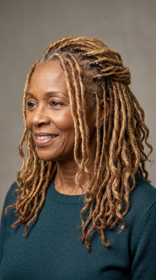 Wispy Thin Locs for Seniors at Shoulder Length