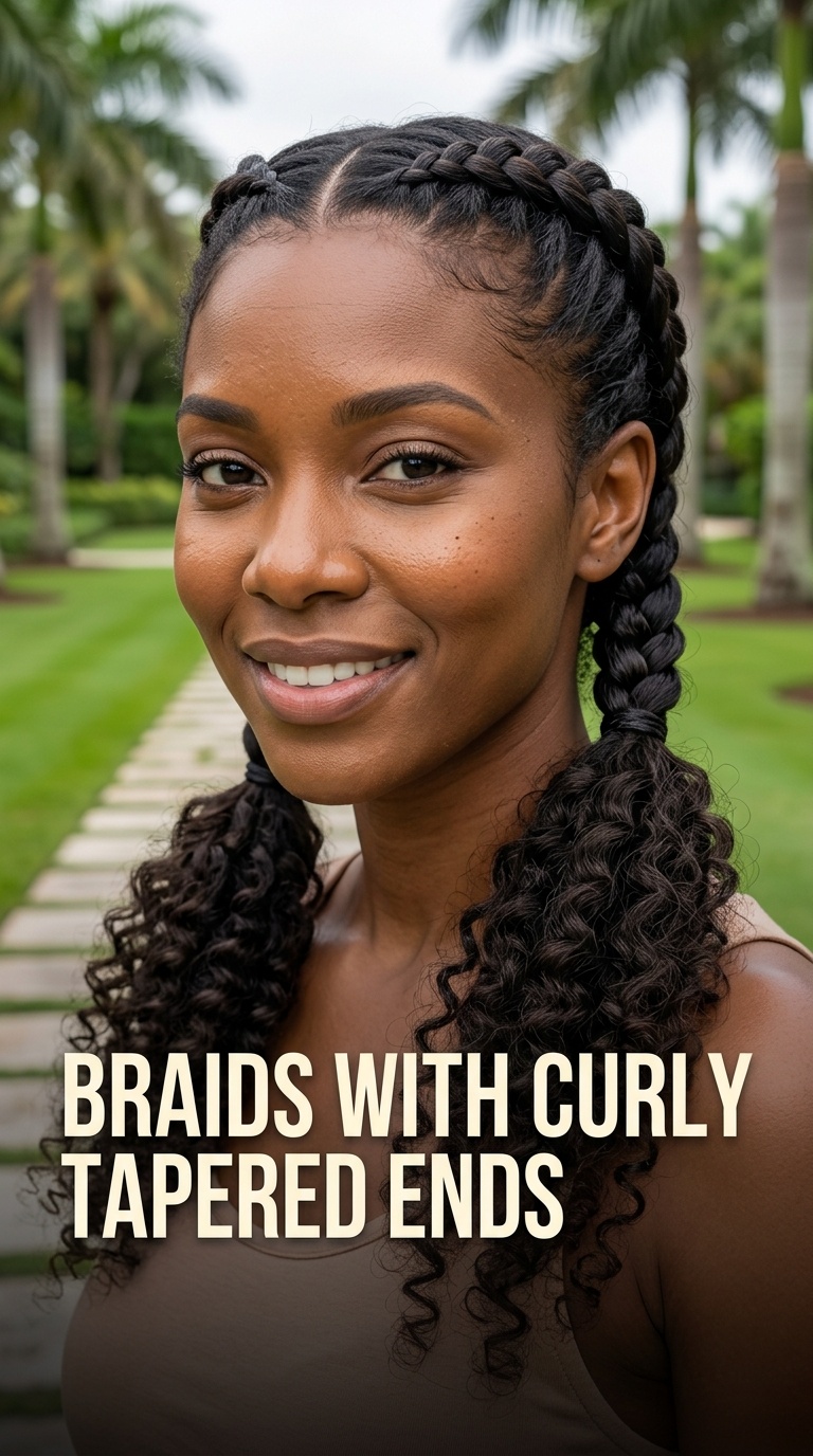 2 Braids with Curly Tapered Ends