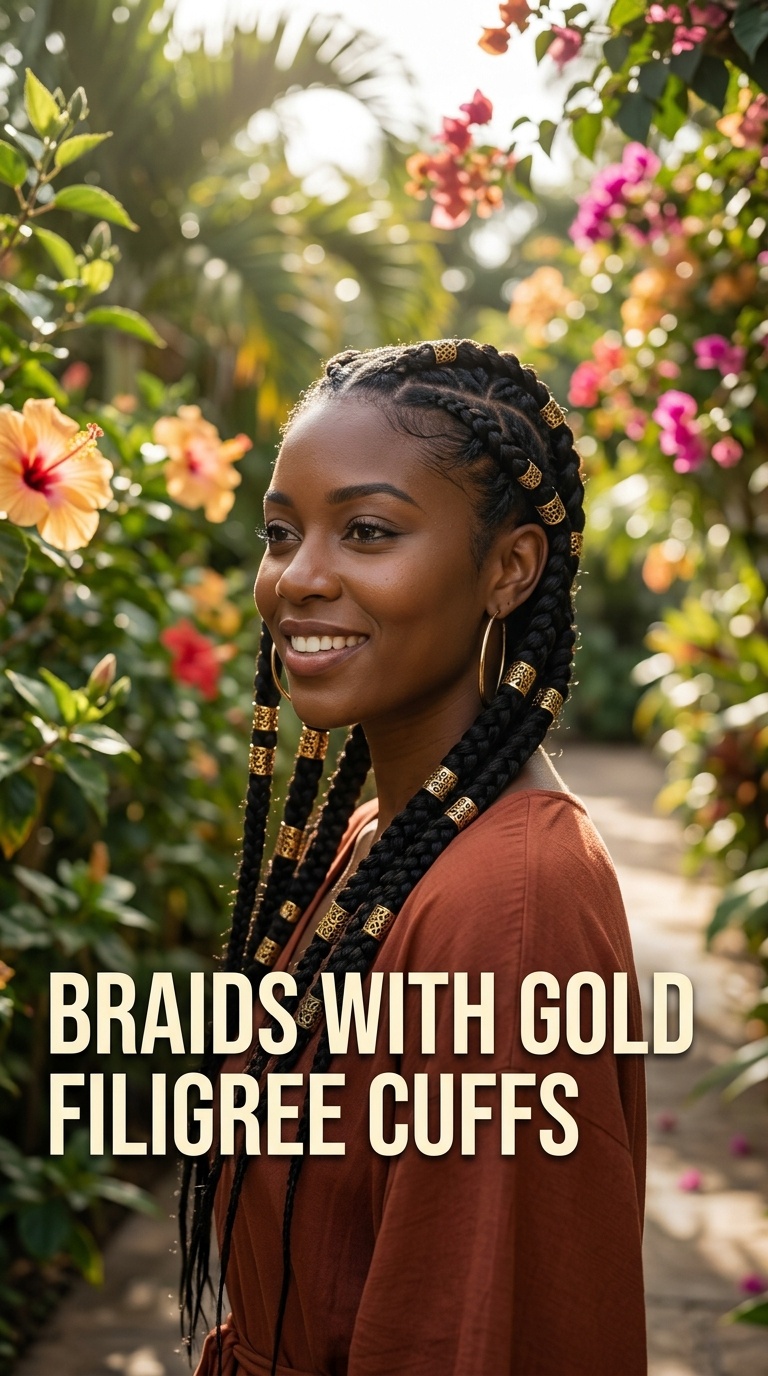 2 Braids with Gold Filigree Cuffs