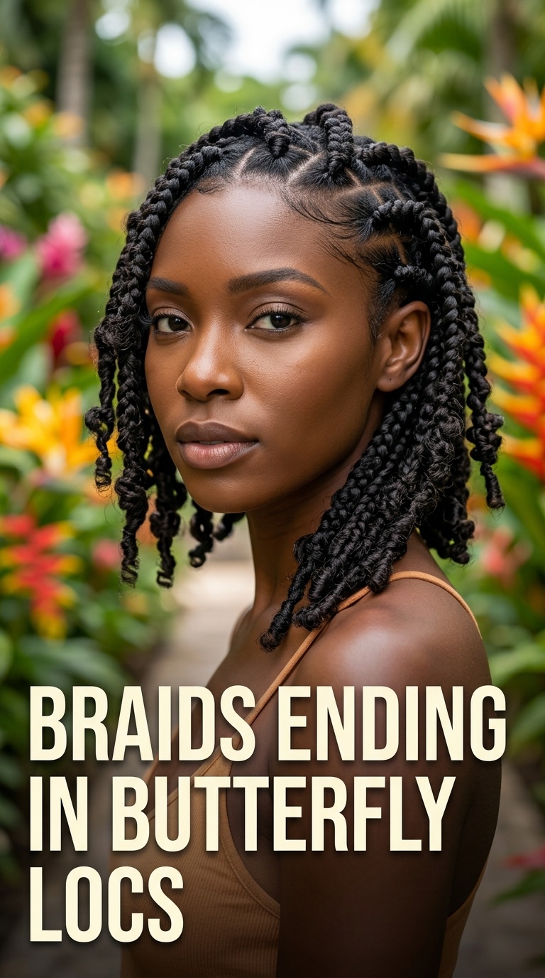 4 Braids Ending in Butterfly Locs