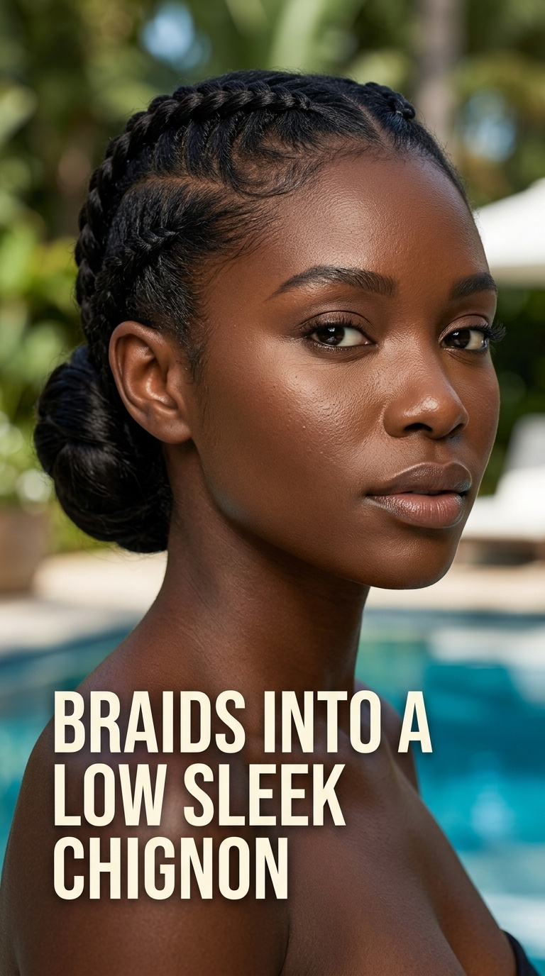 4 Braids into a Low Sleek Chignon