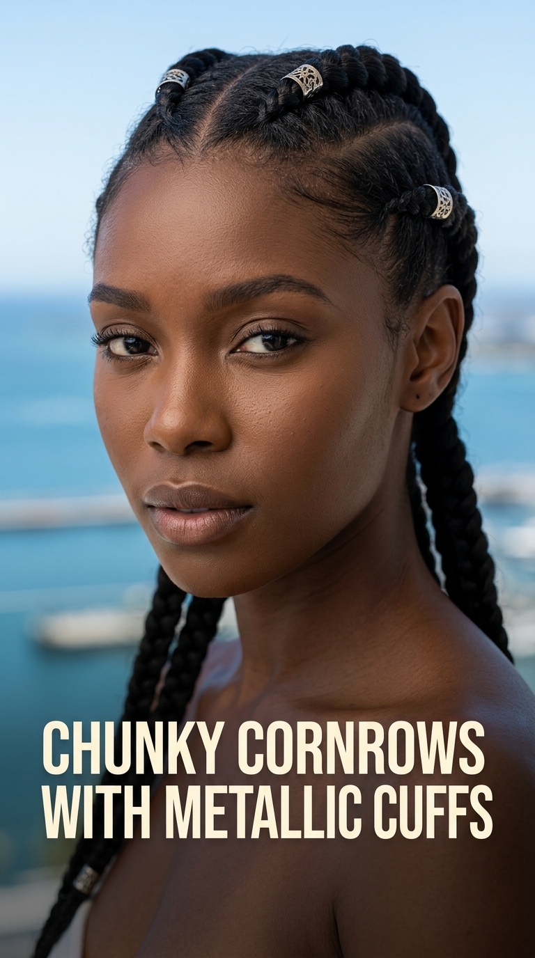 4 Chunky Cornrows with Metallic Cuffs