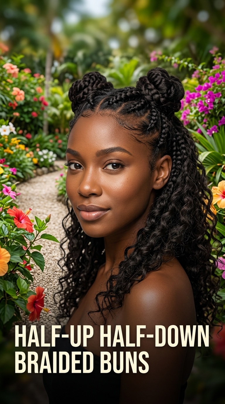 4 Half-Up Half-Down Braided Buns