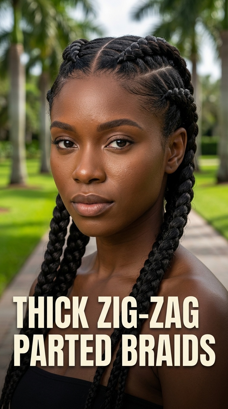 4 Thick Zig-Zag Parted Braids