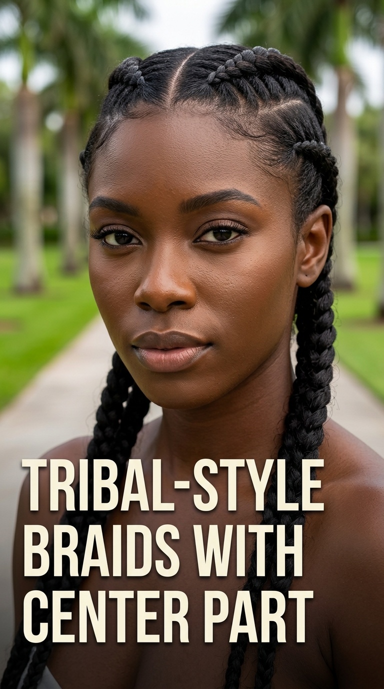 4 Tribal-Style Braids with Center Part
