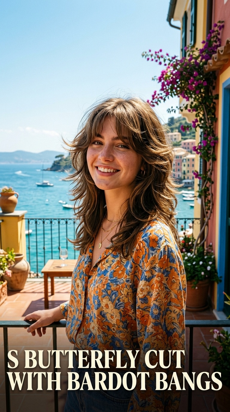 70s Butterfly Cut with Bardot Bangs