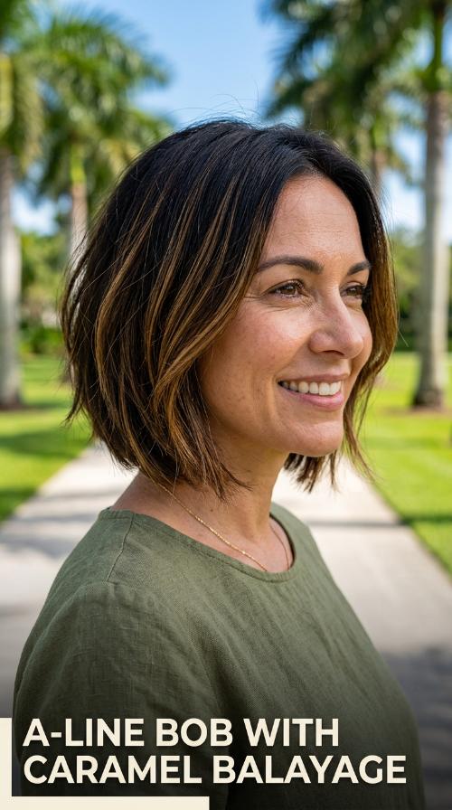 A-Line Bob with Caramel Balayage
