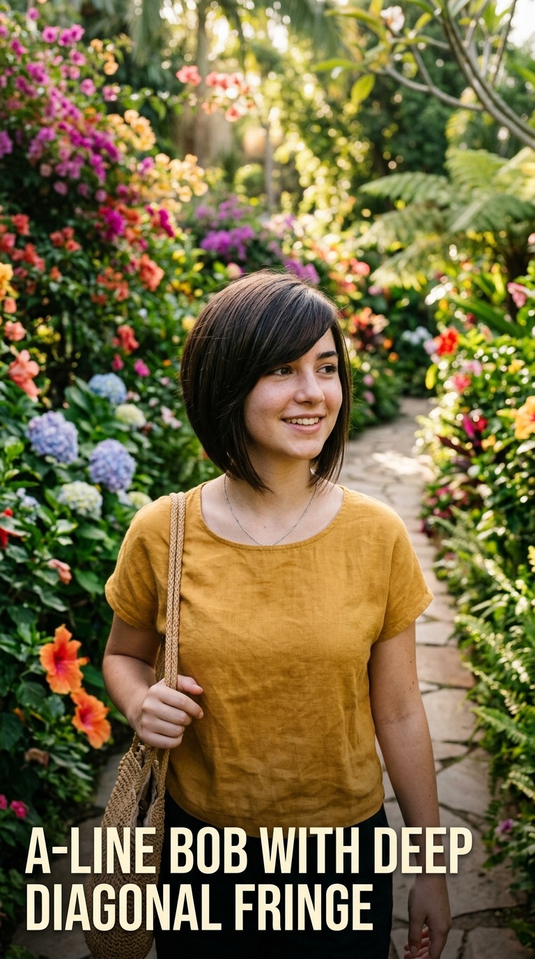 A-Line Bob with Deep Diagonal Fringe