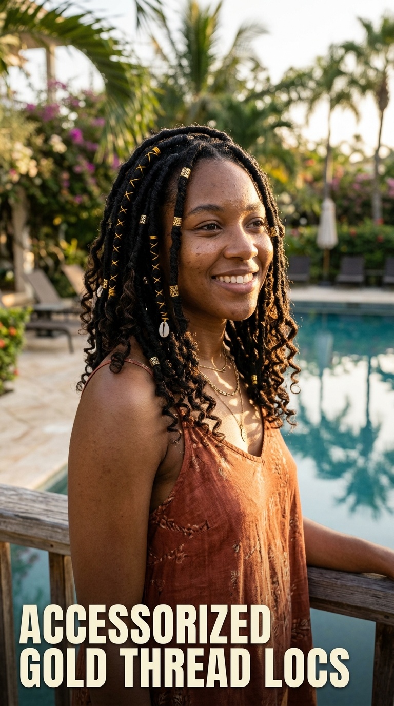 Accessorized Gold Thread Locs