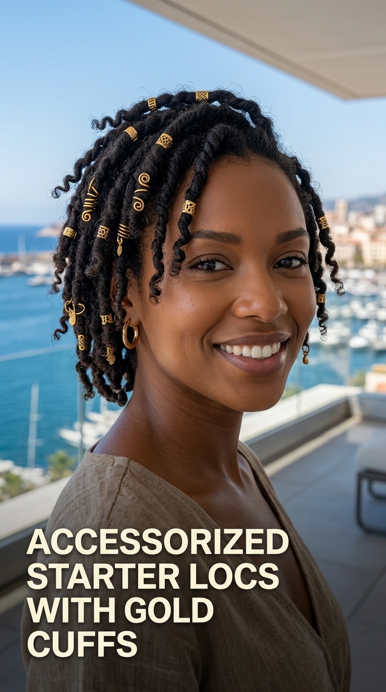 Accessorized Starter Locs with Gold Cuffs
