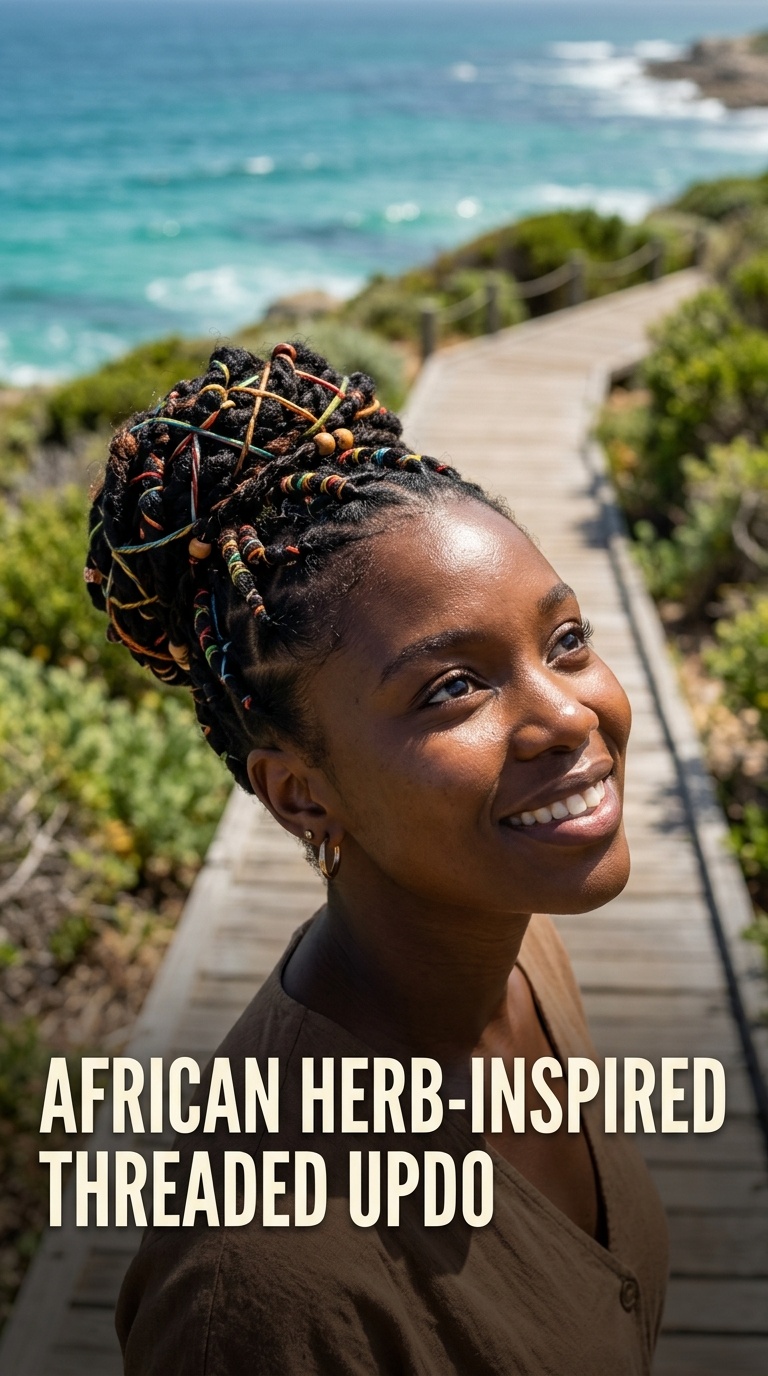 African Herb-Inspired Threaded Updo