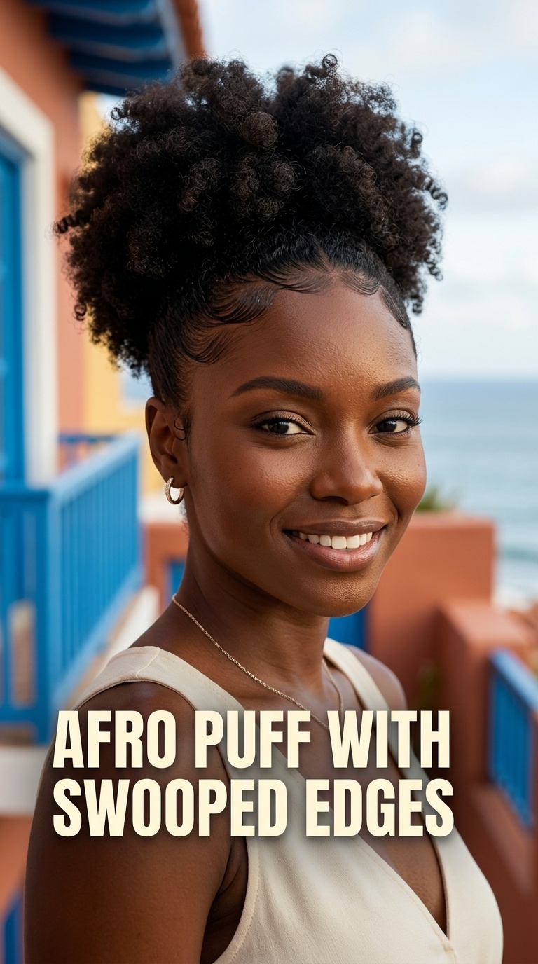 Afro Puff with Swooped Edges