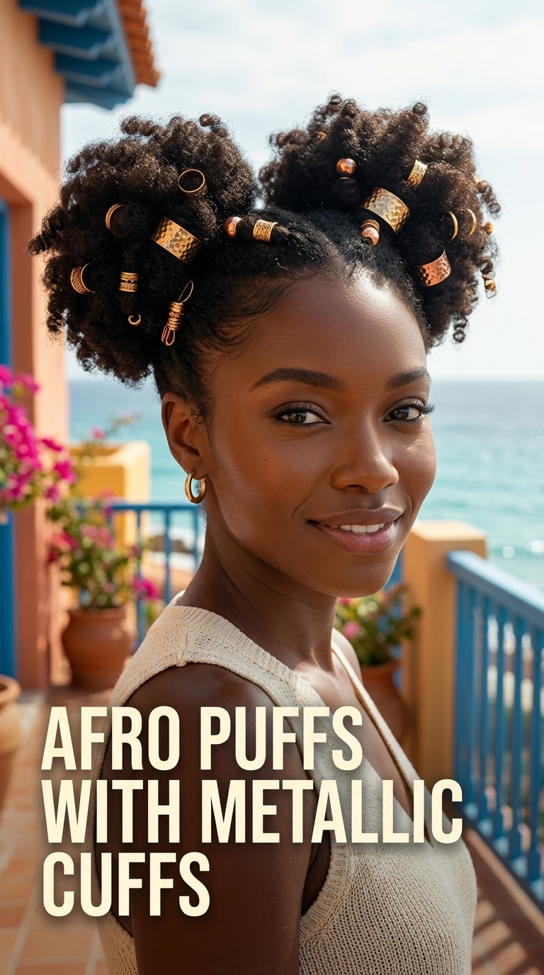 Afro Puffs with Metallic Cuffs