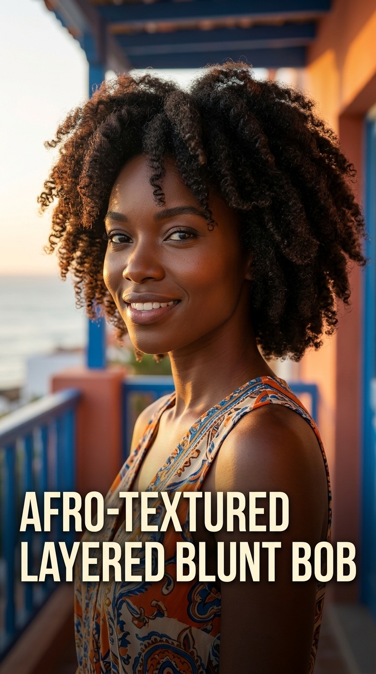 Afro-Textured Layered Blunt Bob