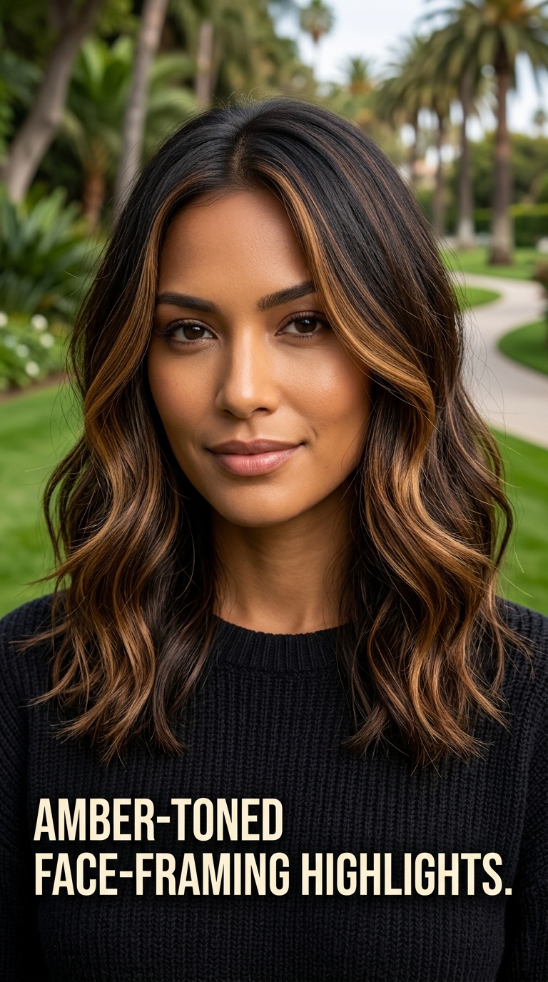 Amber-Toned Face-Framing Highlights