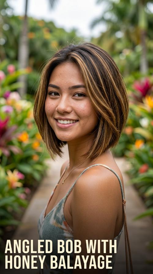 Angled Bob with Honey Balayage