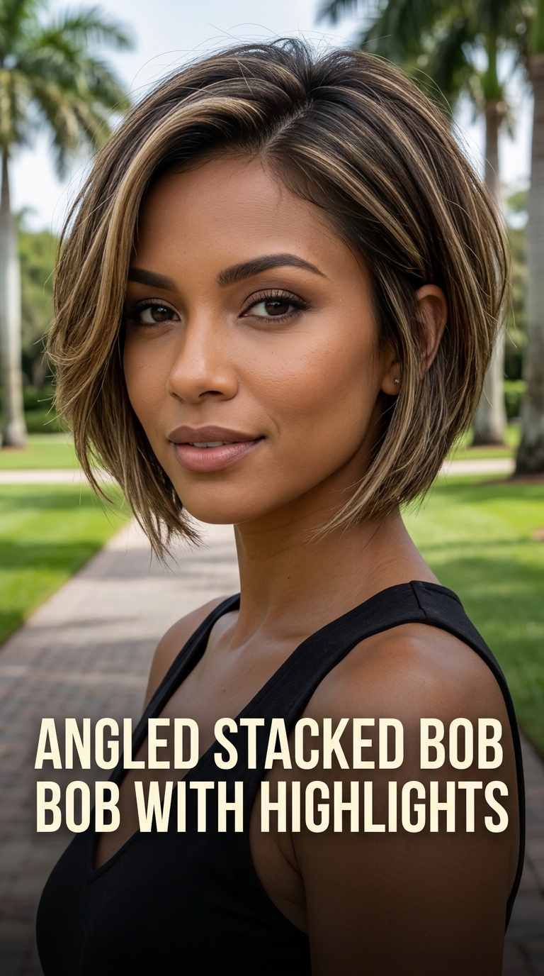 Angled Stacked Bob with Highlights