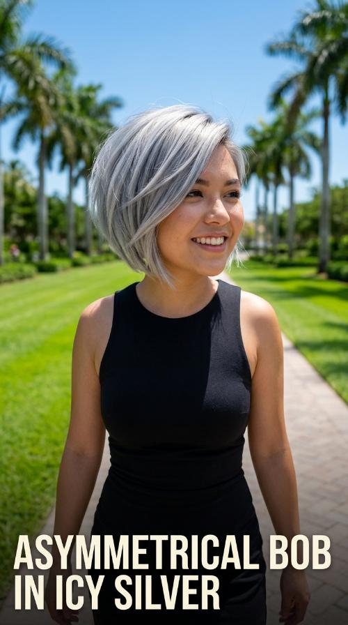 Asymmetrical Bob in Icy Silver