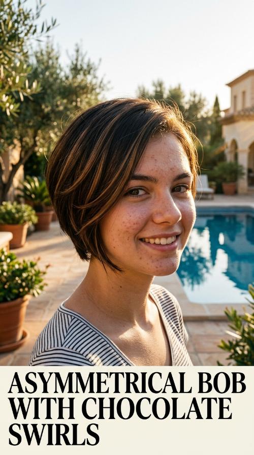 Asymmetrical Bob with Chocolate Swirls