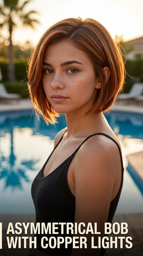 Asymmetrical Bob with Copper Lights