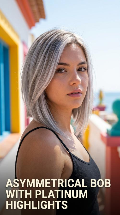 Asymmetrical Bob with Platinum Highlights