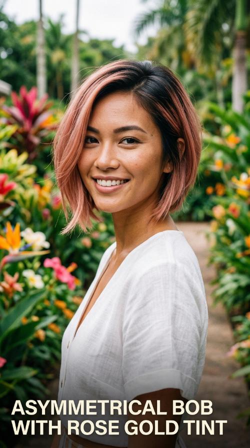 Asymmetrical Bob with Rose Gold Tint