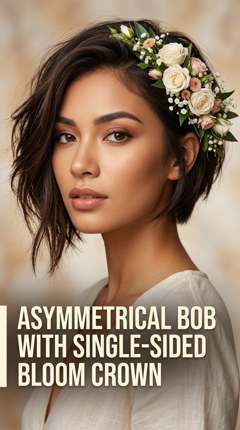Asymmetrical Bob with Single-Sided Bloom Crown