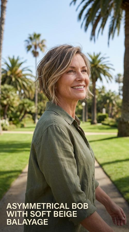 Asymmetrical Bob with Soft Beige Balayage