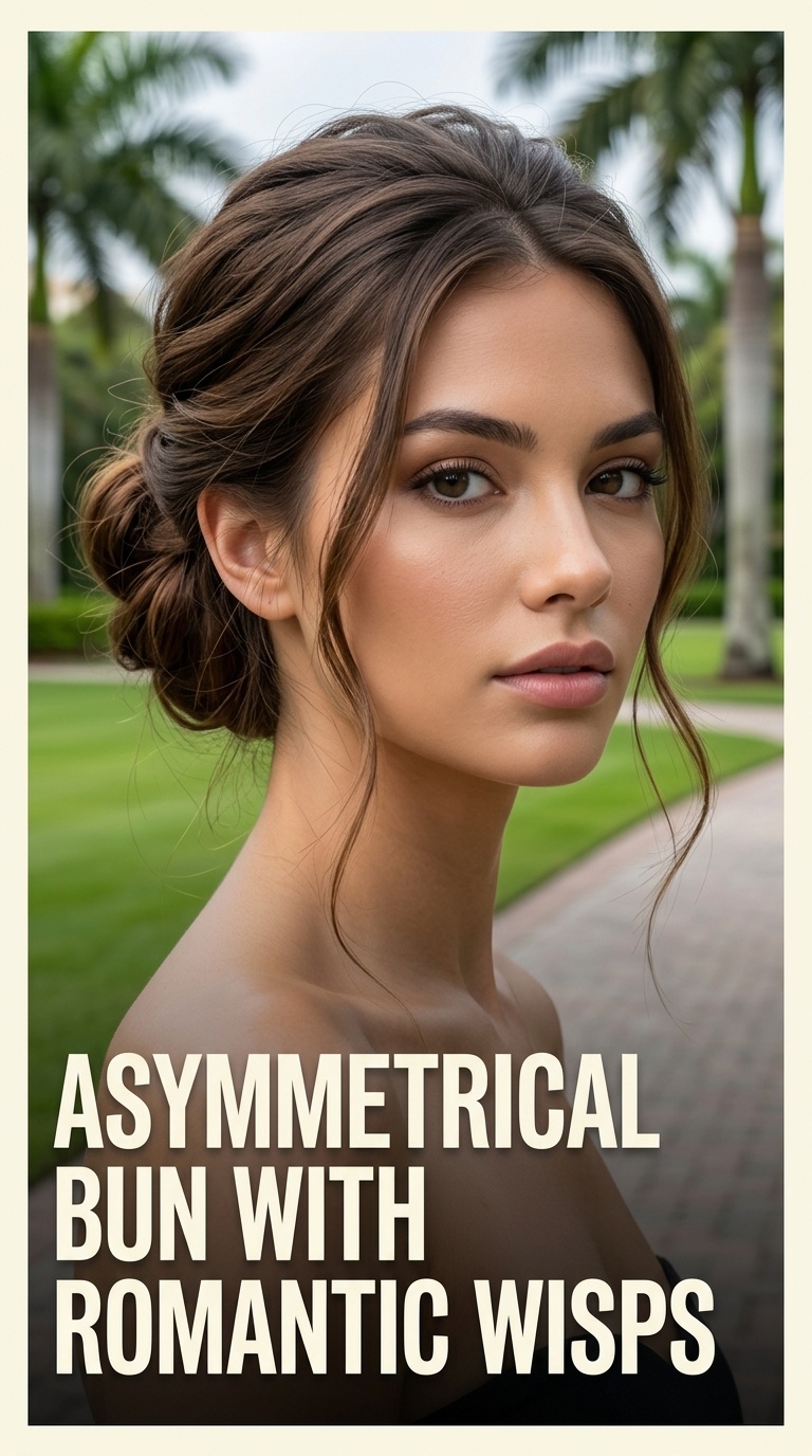 Asymmetrical Bun with Romantic Wisps