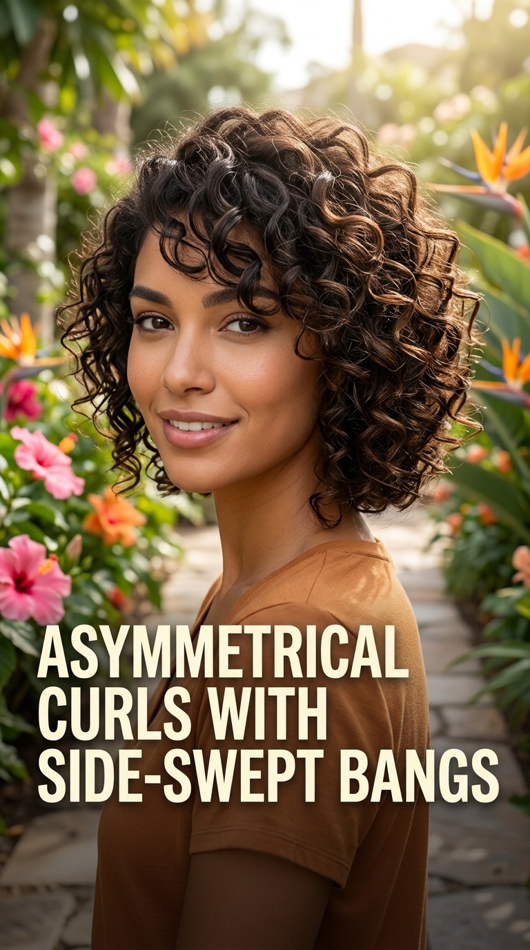 Asymmetrical Curls with Side-Swept Bangs