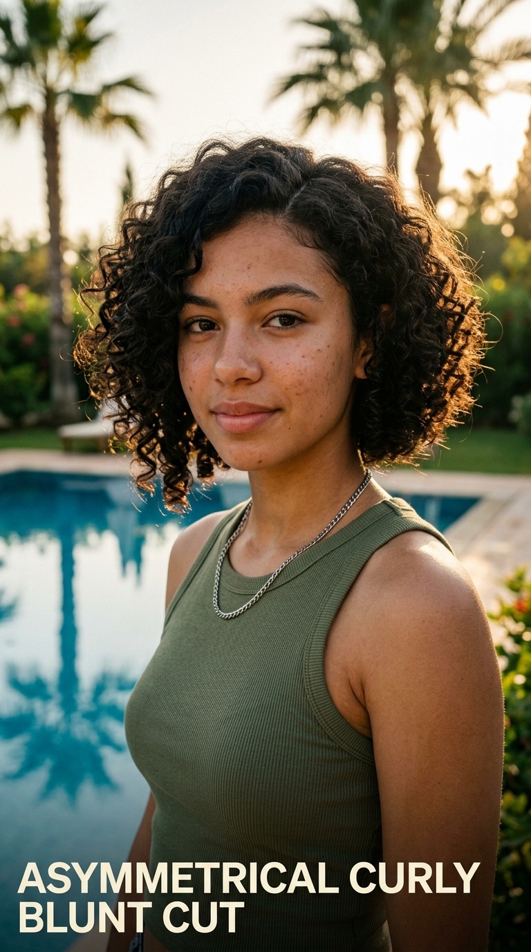 Asymmetrical Curly Blunt Cut