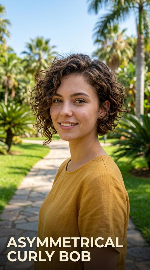 Asymmetrical Curly Bob
