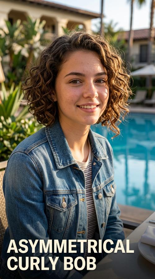 Asymmetrical Curly Bob