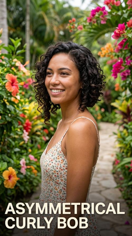 Asymmetrical Curly Bob