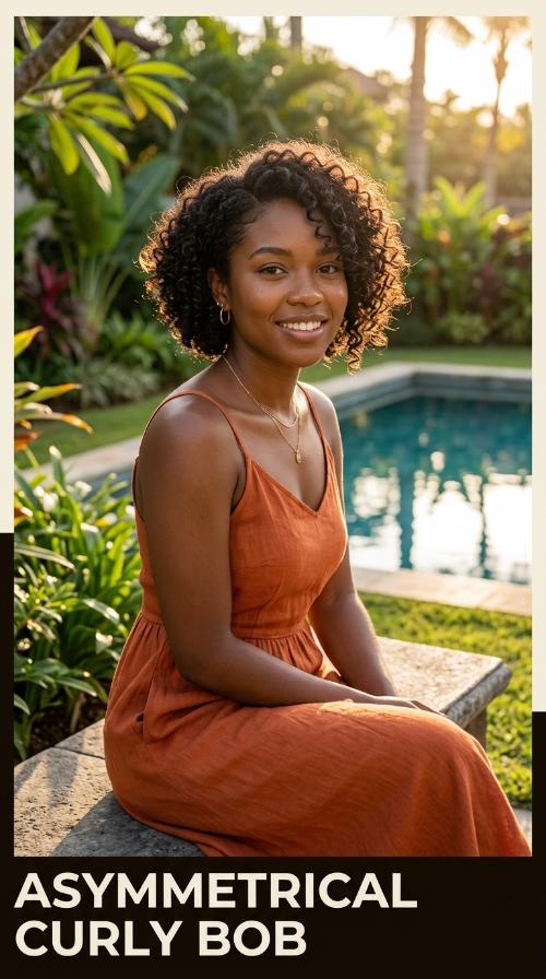 Asymmetrical Curly Bob