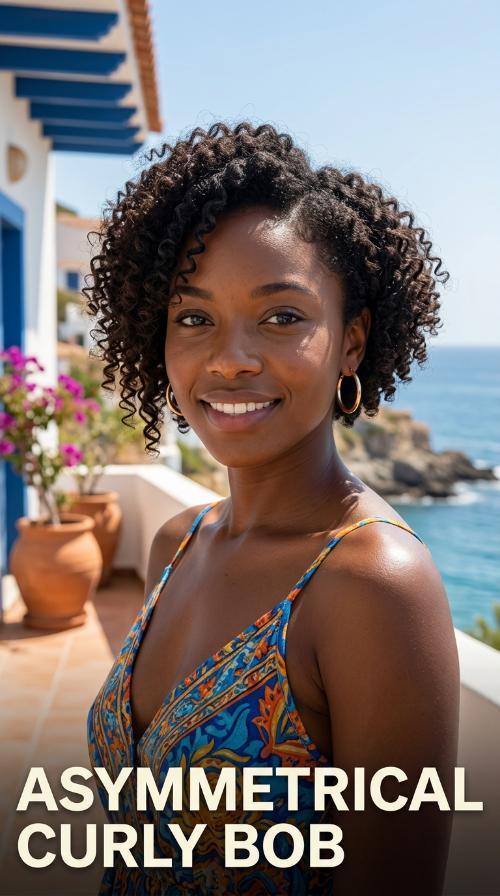 Asymmetrical Curly Bob