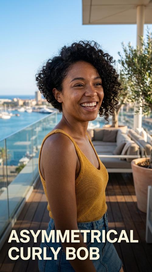 Asymmetrical Curly Bob