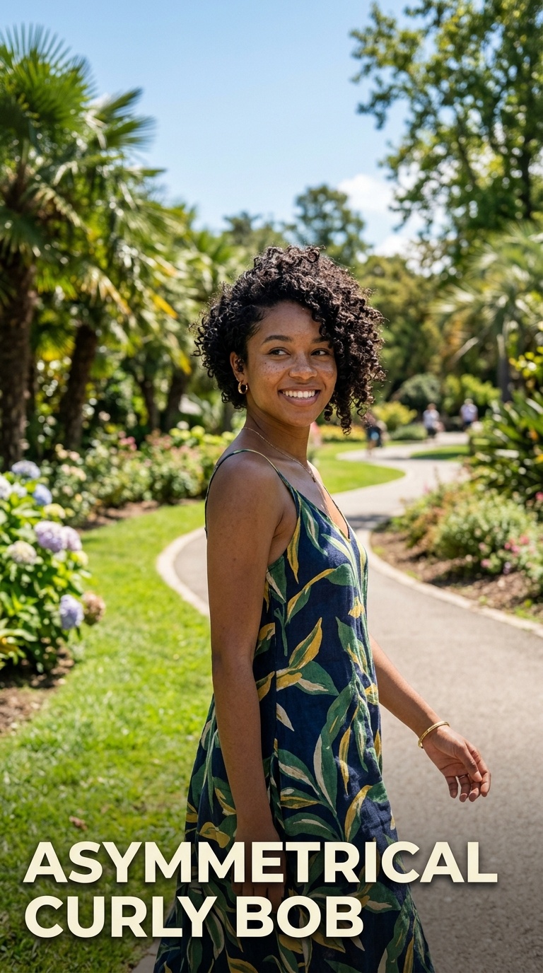 Asymmetrical Curly Bob