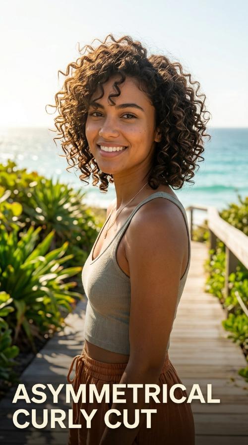 Asymmetrical Curly Cut