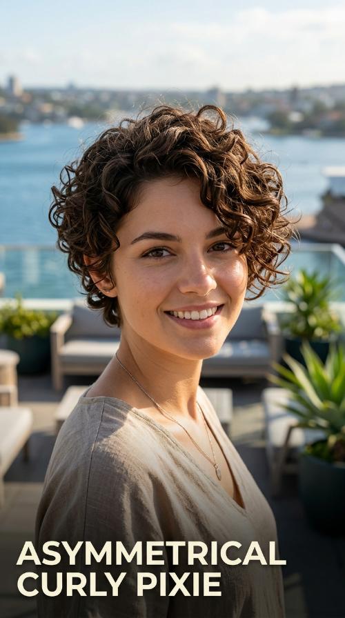 Asymmetrical Curly Pixie