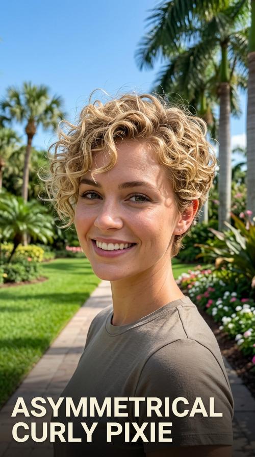 Asymmetrical Curly Pixie