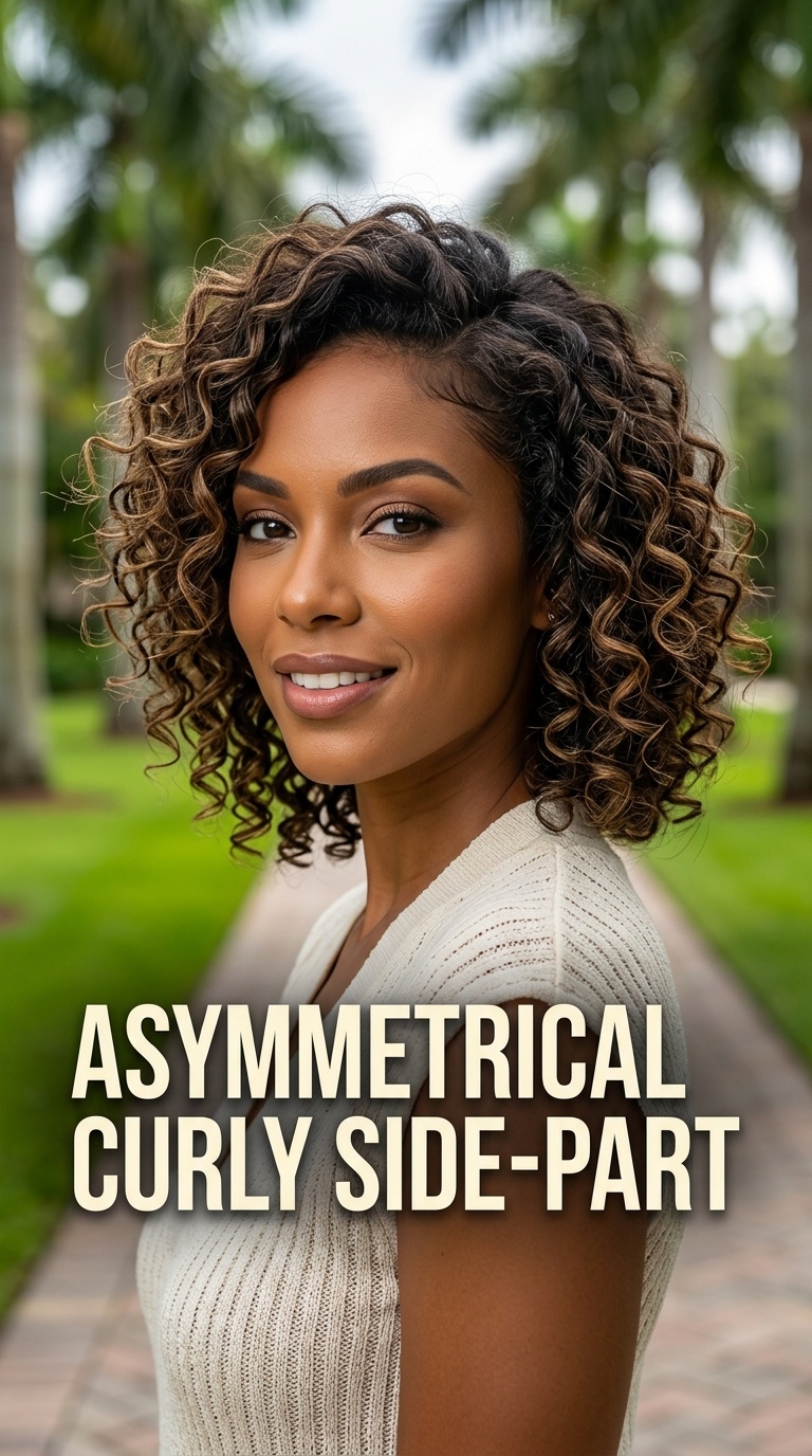 Asymmetrical Curly Side-Part