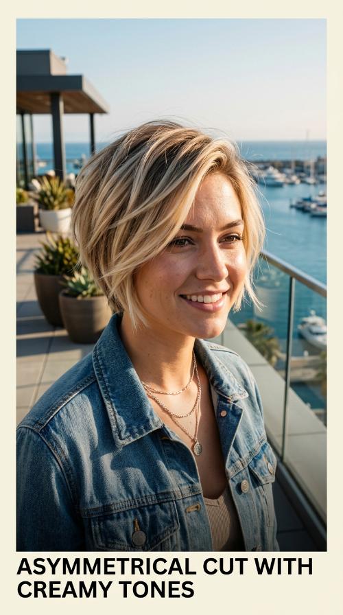 Asymmetrical Cut with Creamy Tones