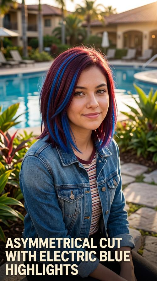 Asymmetrical Cut with Electric Blue Highlights