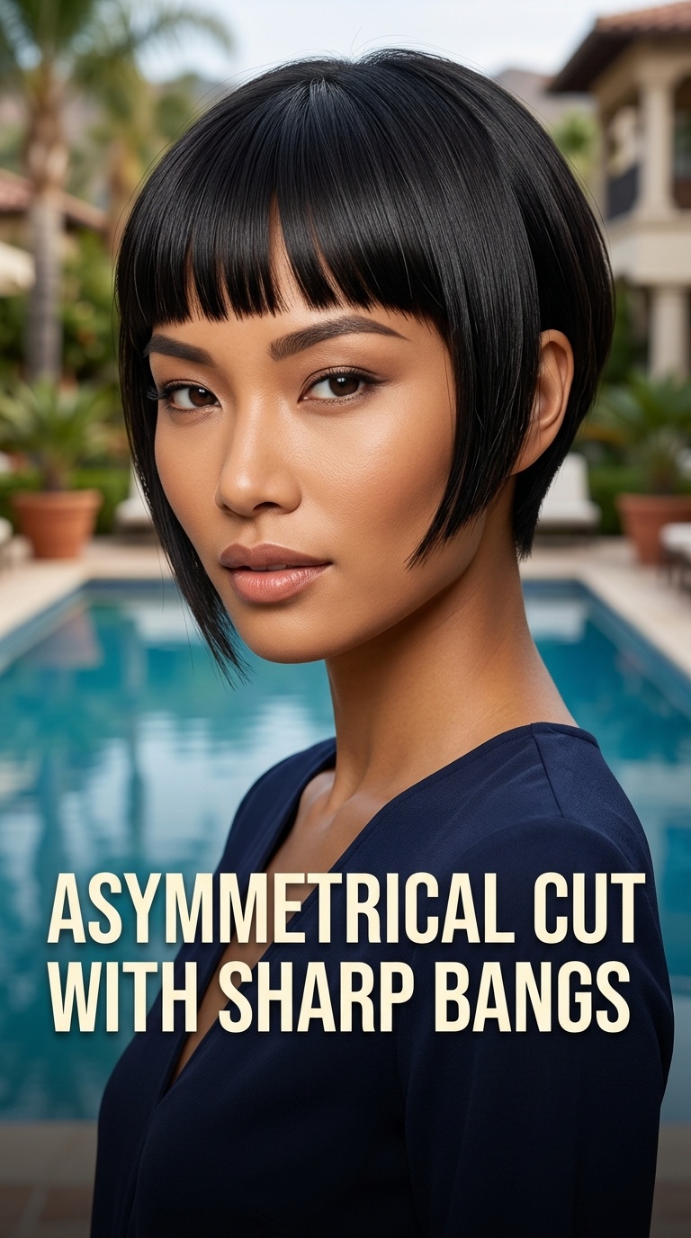 Asymmetrical Cut with Sharp Bangs