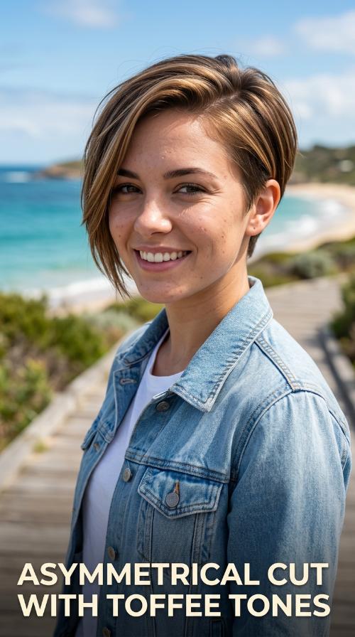 Asymmetrical Cut with Toffee Tones