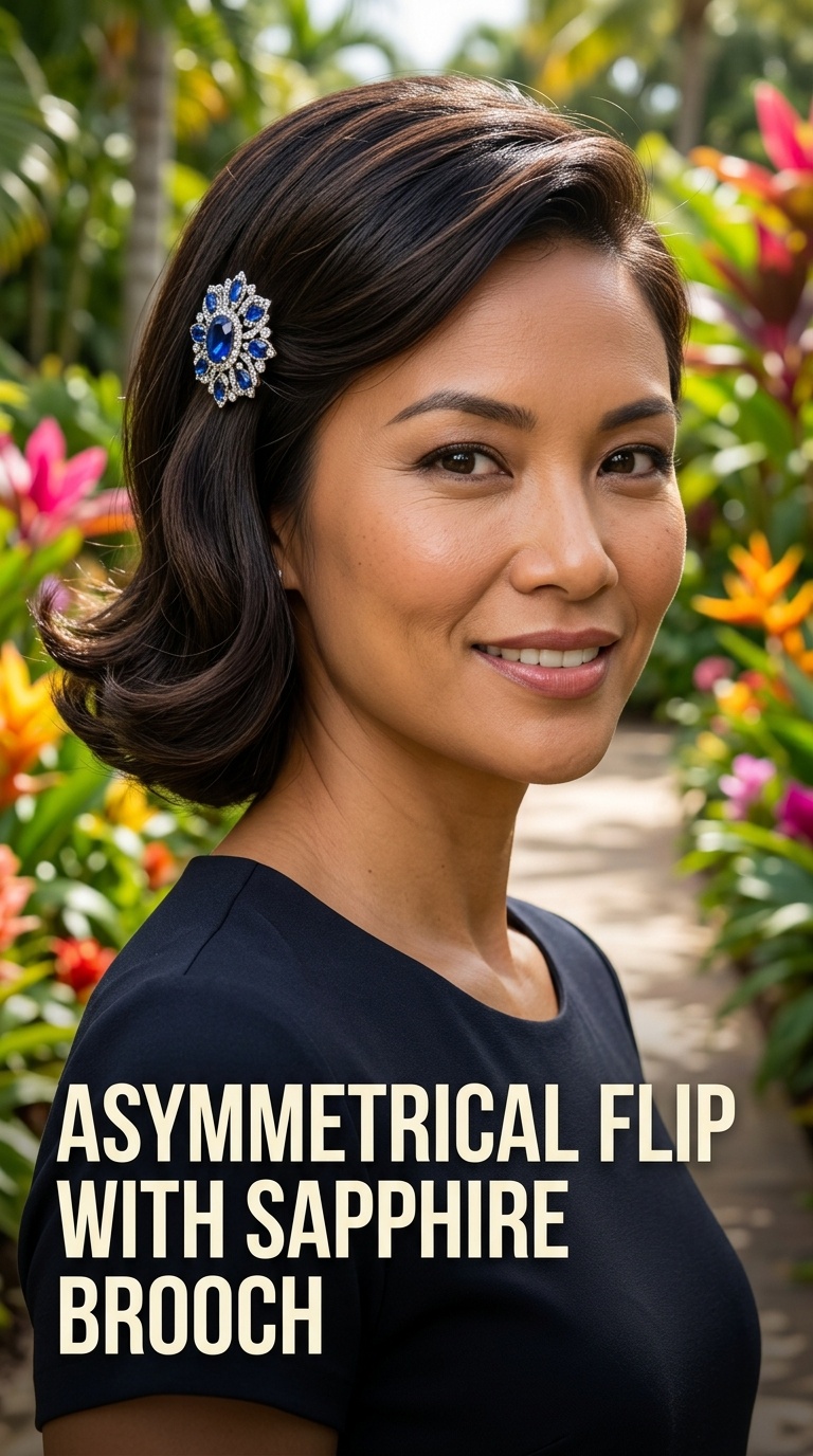 Asymmetrical Flip with Sapphire Brooch
